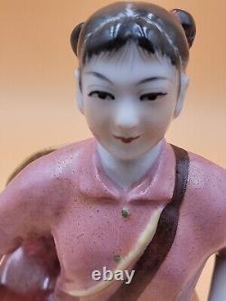 1960s Famille Rose Chinese Young Women Cultural Revolution Porcelain Figurine