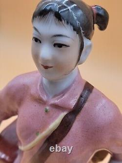 1960s Famille Rose Chinese Young Women Cultural Revolution Porcelain Figurine