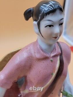 1960s Famille Rose Chinese Young Women Cultural Revolution Porcelain Figurine