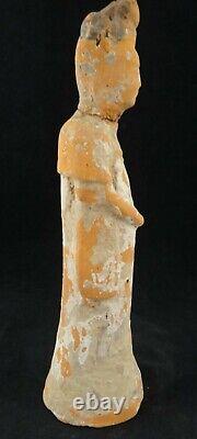 Ancient Chinese Tang Dynasty Pottery Female Figure in Long Robe & Hat. 7 ¾ t
