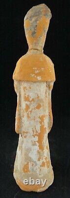 Ancient Chinese Tang Dynasty Pottery Female Figure in Long Robe & Hat. 7 ¾ t