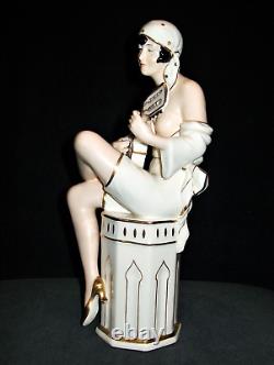 Antique Art Deco Czech Lady Semi Nude Flapper With Banjo Rare Porcelain Figurine