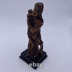 Antique Chinese Boxwood Female Figure on Plinth Hand Carved Oriental Carving