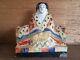Antique Chinese Seated Female Figure with Fan Earthenware Slip Pigments