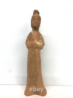 Antique Chinese Tang Dynasty Style Pottery Ceramic Standing Female Figure