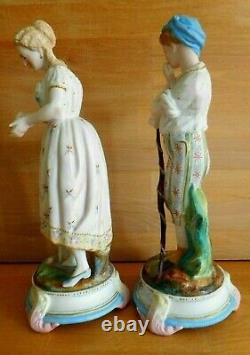 Antique Pair Of Vion And Baury Bisque Young Male And Female Figures With Bird
