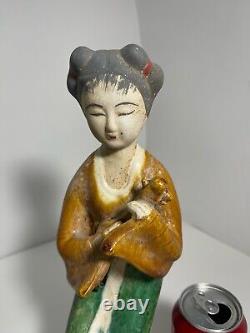 Antique Qing Chinese Terracotta Figure Statue Women withInstrument 13 tall