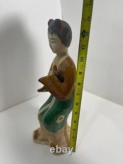 Antique Qing Chinese Terracotta Figure Statue Women withInstrument 13 tall