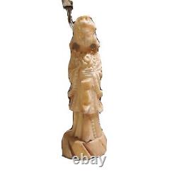 Antique Soapstone Hand Carved Chinese Female Figurine Turned Into A Working Lamp
