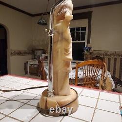 Antique Soapstone Hand Carved Chinese Female Figurine Turned Into A Working Lamp