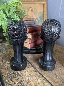 Antique Vintage MCM Black African Pair Busts Male Female A Giannelli Red Lips