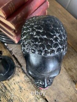 Antique Vintage MCM Black African Pair Busts Male Female A Giannelli Red Lips