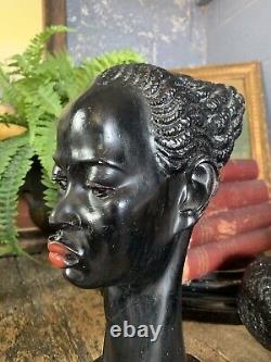 Antique Vintage MCM Black African Pair Busts Male Female A Giannelli Red Lips