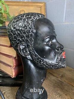 Antique Vintage MCM Black African Pair Busts Male Female A Giannelli Red Lips