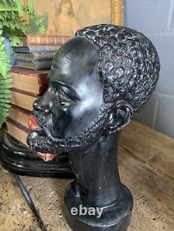 Antique Vintage MCM Black African Pair Busts Male Female A Giannelli Red Lips