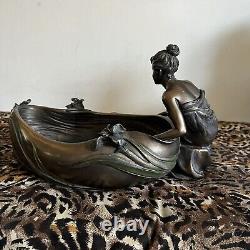 Art Bronze Nouveau Sitting Figure Sculpture Woman Seated Statue Girl Figurine