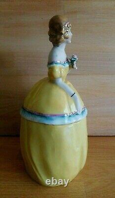 Art Deco German Female Figure Porcelain Powder Bowl Half Doll