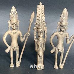 Bronze Nias Female Fertility & 2 Warrior Figures Nias Island Sumatra Indonesia