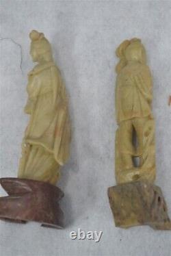 Carved figures statue soapstone male female Japan China asian antique