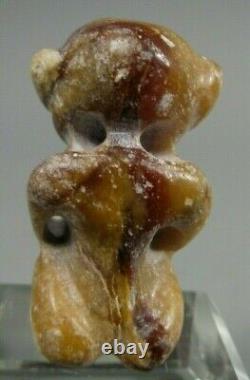 China Chinese Russet Jade Carved Amulet Figure Crouching Pregnant Female