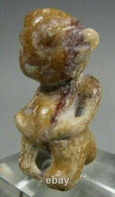 China Chinese Russet Jade Carved Amulet Figure Crouching Pregnant Female