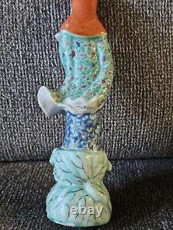 Chinese Antique Famille Rose Porcelain Figure Female On Wave Detailed Vintage