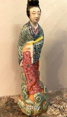 Chinese Antique Famille Rose Porcelain figure female detailed 7-5/8