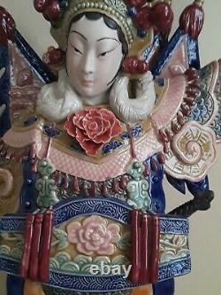 Chinese Famille Rose Porcelain Carved Female Warrior Statue Figure