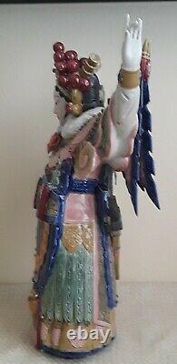 Chinese Famille Rose Porcelain Carved Female Warrior Statue Figure