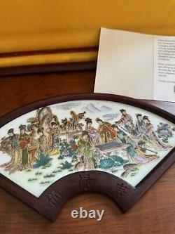 Chinese Porcelain Framed Tile Plaque The Unity Of Women Daoism Gold Trim