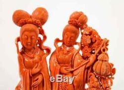 Exceptional Chinese Carved Coral Figural Group of Female Immortals, Qing Dynasty