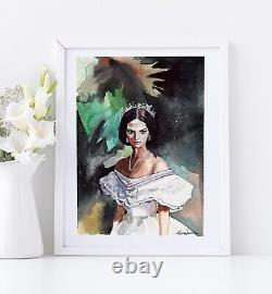 Female Figure Painting Original Vintage Watercolor Painting Victorian Women Art