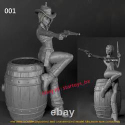 Female Soldier on Wooden Barrel 1/8 1/6 1/4 Unpainted Model Kit Unassembled 2Ver