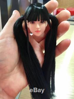 Female Suntan Head Carving 1/6 Black Hair W Double Braid Fit 12 Action Figure