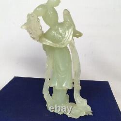 Finely Carved Chinese Green Jade Female Immortal Guanyin Figure With Box
