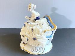 Germany Unterweissbach Porcelain Figural lady in ball gown with lace skirt, FAB