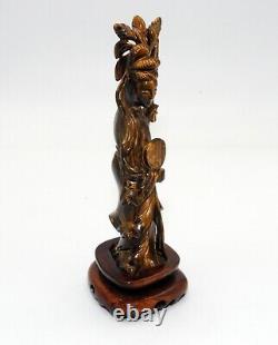 Hand Carved Tiger Eye Asian Statue in a Female Form with Base (Mint)