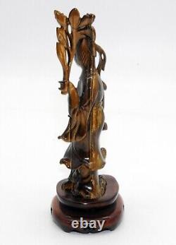 Hand Carved Tiger Eye Asian Statue in a Female Form with Base (Mint)