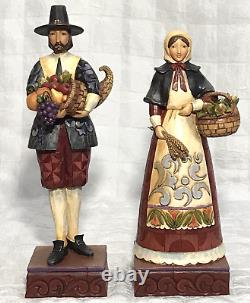 Jim Shore Heartwood Pilgrim 4014444 & 4014445 Male & Female Carved Figures