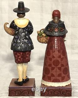 Jim Shore Heartwood Pilgrim 4014444 & 4014445 Male & Female Carved Figures