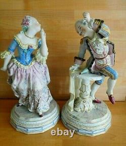 Large Antique Pair Of Jean Gille Bisque Figures Of A Male Officer With Female