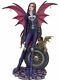 Large Gothic Biker Fantasy Fairy Statue Resin Winged Female Warrior with Dragon