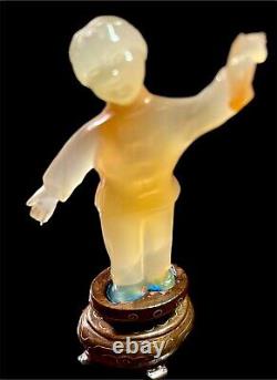 Miniature Chinese Carved Jade Figure Of A Female Yellow & Gold Read