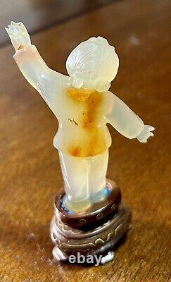 Miniature Chinese Carved Jade Figure Of A Female Yellow & Gold Read
