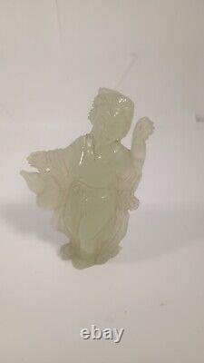 Nice Carved Chinese Green Jade Female Immortal Guanyin Figure 3.5