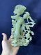 Nice Carved Chinese Green Translucent Jade Female Guanyin Figure With Stand 8