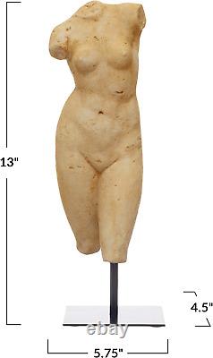 Resin Female Body Figure on Metal Stand, Plaster Finish Home Décor, Natural