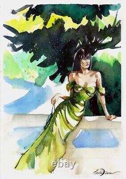 Sitting FEMALE Figure Pose Original Girl Watercolor Painting Asian Women