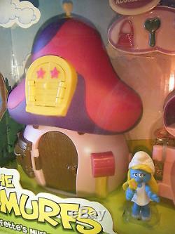 Smurfette's Pink Mushroom House, Pink Car & 3 Smurf Figure Packs New