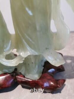 VERY FINELY CARVED OLD CHINESE GREEN JADE Female And Child IMMORTAL FIGURE